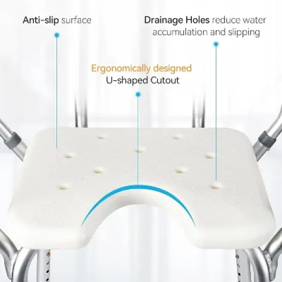 U-Shaped Shower Seat with Adjustable Height,Padded Armrests and Backrest,350 Lb Capacity,Slip-Resistant Bathtub Shower Chair for Seniors and Disabled image {4}