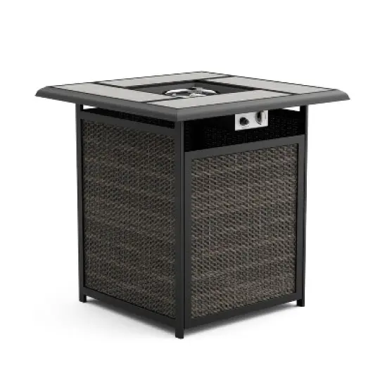 Greemotion 3pc Arosa Outdoor Counter Height Patio Firepit Sets with Swivel Chairs Gray: Ceramic Tile Top, UV & Rust-Resistant image {12}