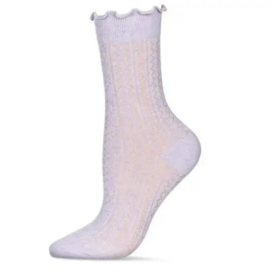 Memoi Women's Heart Ruffle Cuff Pointelle Crew Socks image {4}