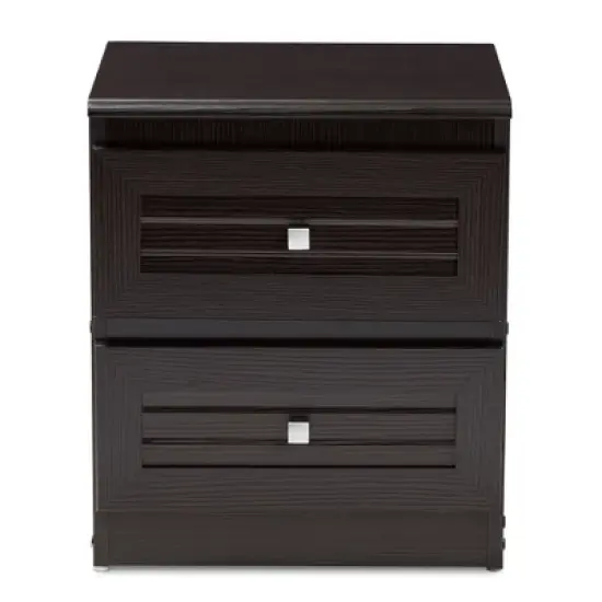 Carine Modern and Contemporary Finished 2 Drawer Nightstand Dark Brown - Baxton Studio image {2}