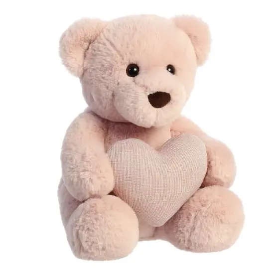 Aurora Valentines 9.5" Tuffy Blush Bear with Heart Pink Stuffed Animal image {1}