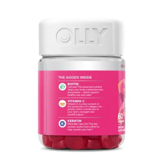 OLLY Undeniable Beauty Multivitamin Gummies for Hair Skin & Nails with Biotin, Keratin, Vitamins C & E - Grapefruit Glam - 60ct image {4}