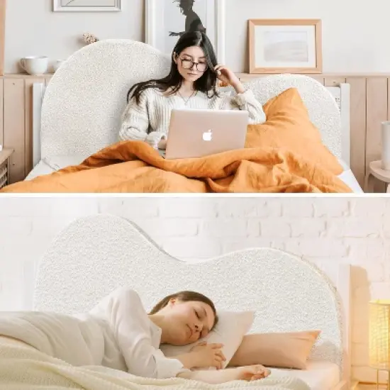 MaseiKar Cloud Shaped Queen Headboard Only, Foam Filled Headboard Gap Filler, Creative White Faux Fleece Wall Panel for Bedroom Decor Aesthetic image {4}