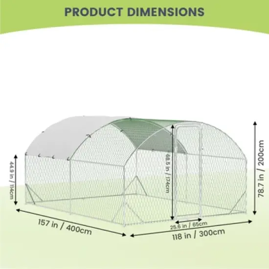 Chicken Coop, Large Chicken Run 9.8x13.1x6.5Ft - Metal Walk-in Cage with Cover, Outdoor Shelter for Ducks, Rabbits, Backyard Farm image {2}