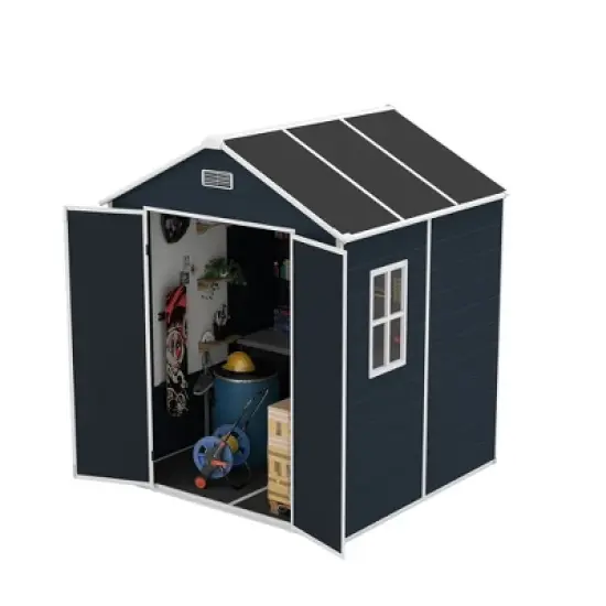 6*6ft resin storage shed, high quality pp material, rust and UV proof, large storage space, 12mm thick pp board, HD window lighting Dark gray image {14}