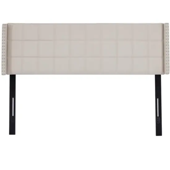 Linen Upholstered Headboard, Tufted Nailhead & Double Wingback, 6 Adjustable Position image {11}