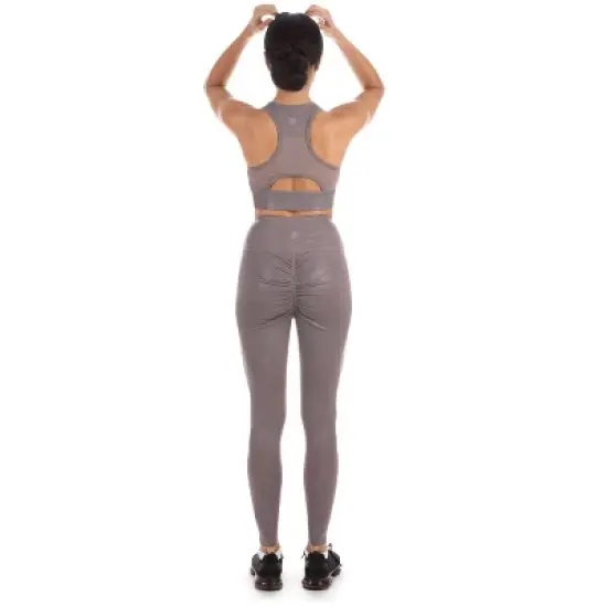 Memoi Women's Metallic Print Racerback Sports Bra with Removable Cups image {2}