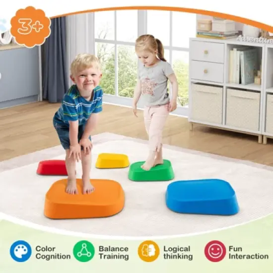 Costway 5 Pcs Balance Stepping Stones for Kids with Non-Slip Surface and Edging image {4}