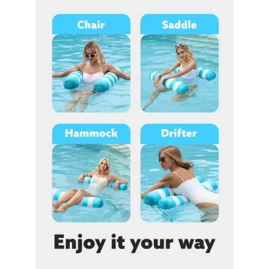 Joyfy Hammock Pool Floats Adult, 2 Packs 4-in-1 Versatile Beach Lake Inflatable Floats Lounger, Poolside Relaxation PVC Water Hammock image {4}