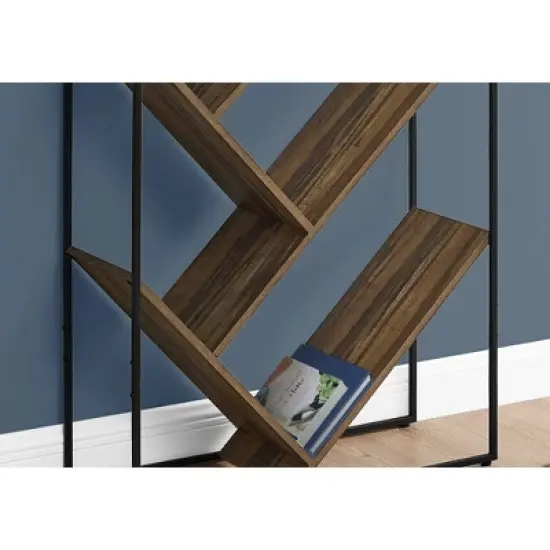 60.25" 5 Shelf Slanted Mix Material Reclaimed Wood Look Bookcase Brown/Black - EveryRoom image {2}