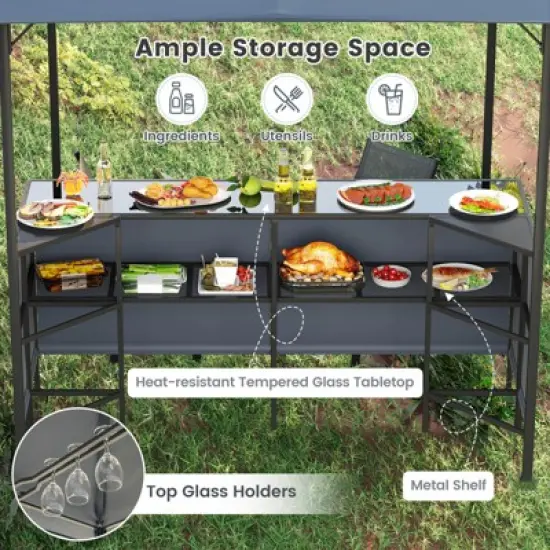 Costway 3 PCS Patio Bar Set with  2 Bar Stools Tempered Glass Bar Table Storage Shelf image {7}