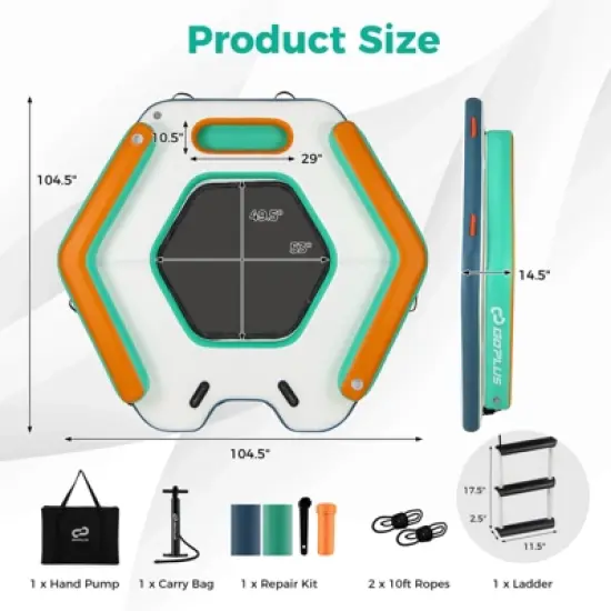 Costway 8.7 ft Inflatable Floating Dock with Detachable Ladder Mesh Swim Lounge Beach image {2}