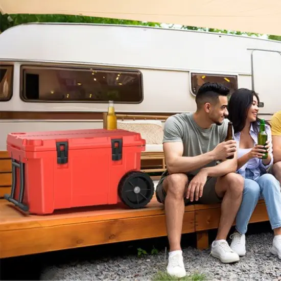 SOZT Red 55 qt. Portable Chest Cooler, Leak-Proof Outdoor Insulated Cooler with Handle and Wheels for Camping, Beach, Boat image {9}