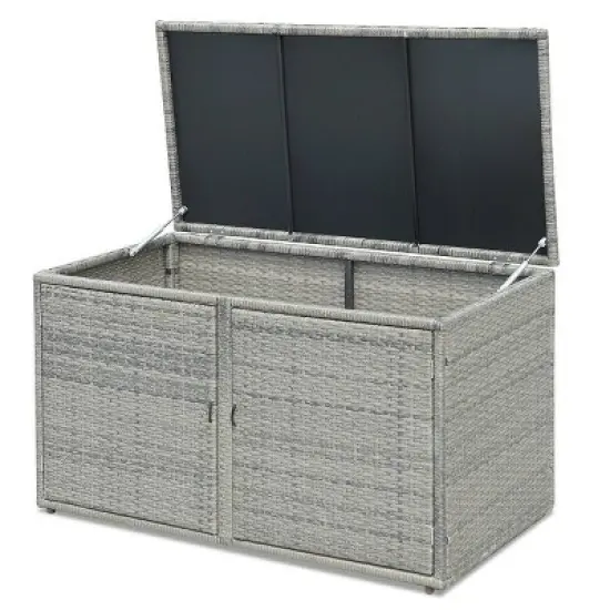 WELLFOR 88gal Outdoor Patio Garden Rattan Storage Box Gray image {10}