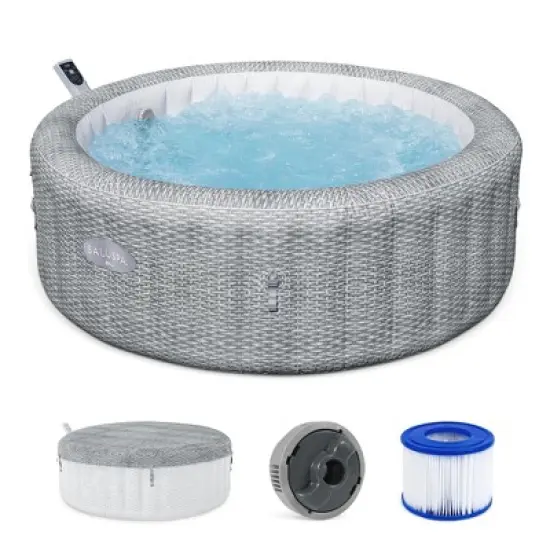 Bestway SaluSpa Bali Smart AirJet Inflatable Hot Tub Round Portable 4 to 6 Person Spa with 140 AirJets, App Control and EnergySense Cover, Grey Rattan image {6}