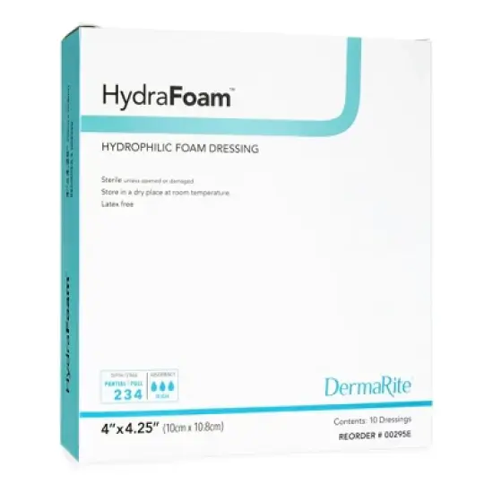 HydraFoam Foam Dressing 4 x 4.25" Rectangle No Border Waterproof Backing 00295E 10 per Box image {1}