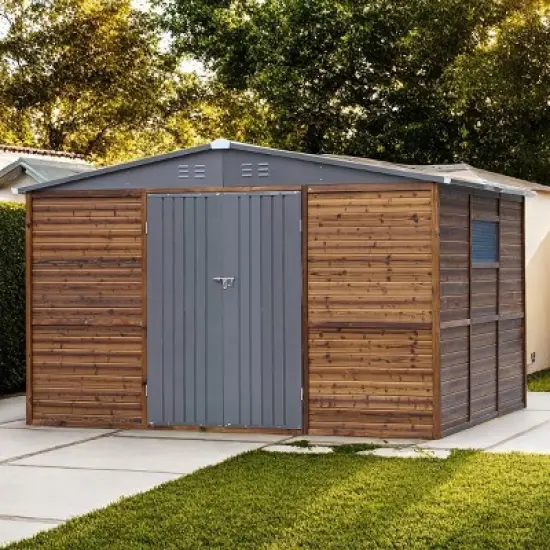 Outdoor Backyard Storage Shed, Storage Shed with Wood Frame and Iron Door and Window, Tool Shed with All-Weather Design -Coolbibila image {10}
