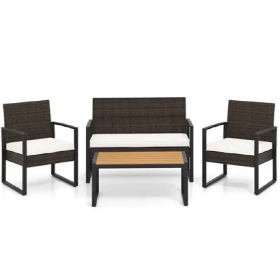 Costway 4 Piece Patio Furniture Set with Cushioned Chairs & Wood Plastic Coffee Table image {9}