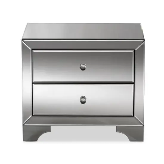 Farrah Hollywood Regency Glamour Style Mirrored 2 - Drawer Nightstand - Baxton Studio image {2}
