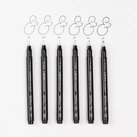 6ct MONO Drawing Pens Black - Tombow: Quick Drying, Durable Tip, Technical & Illustration Pens, Bold to Extra Fine Points image {1}