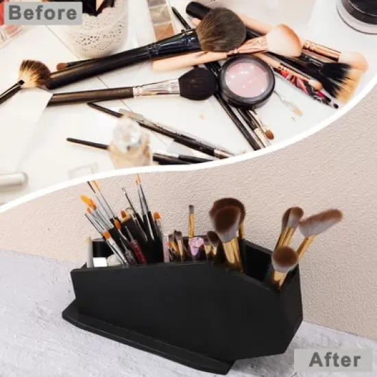 Unique Bargains Coffin Makeup Brush Holder 4 Grids Black 1 Pc image {4}