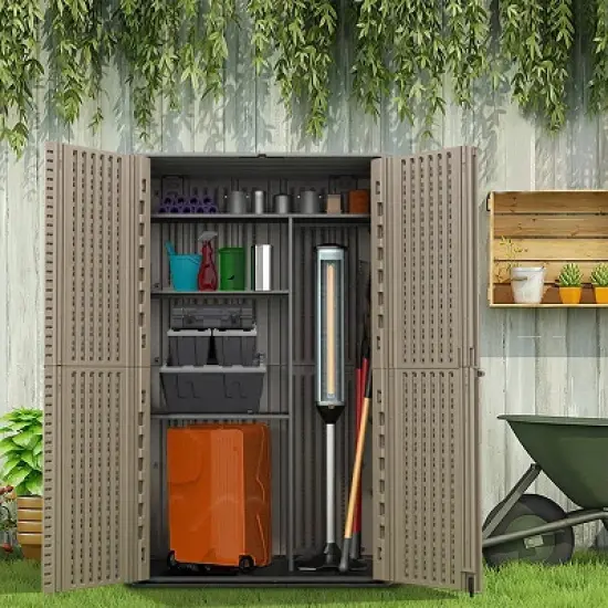 WELLFOR 380 gal Vertical Cabinet Deck Box Brown image {5}