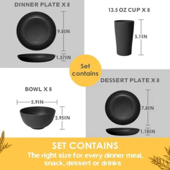 Itopfox 32-Piece Kitchen Plastic Wheat Straw Dinnerware Set, Service for 8, Unbreakable Dish Set - Dinner Plate, Dessert Plate, Cereal Bowl, Cup, image {1}
