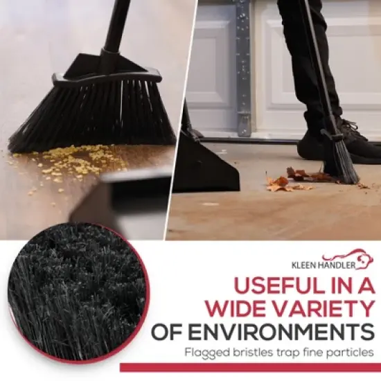 Bison Life 48.5" Dustpan and Broom Set for Home, Office, and Outdoor Use - Black- 1 Set image {2}