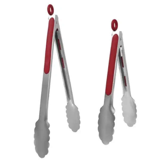 Unique Bargains Silicone Handle Stainless Steel BBQ Non-stick Locking Tongs Burgundy 9"&12" 2 Pcs image {7}