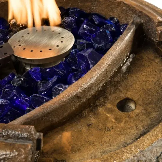 Teamson Home Outdoor 22 Inch Water Fountain Pot with Fire Pit and Fire Glass, Brown image {9}