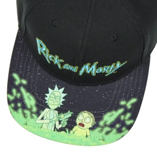 Rick And Morty Portal Time Pre-Curved Bill Adjustable Snapback Hat Cap Black image {4}