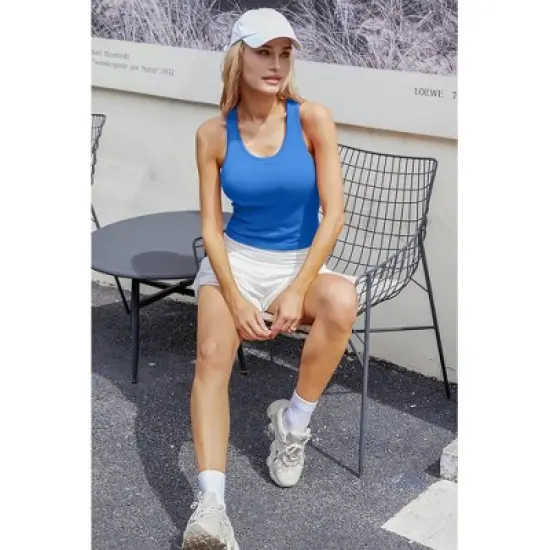 Attraco Women's Workout Tank Tops with Built in Bra Ribbed Seamless Yoga Tanks Tight Fit Sport Tops image {1}