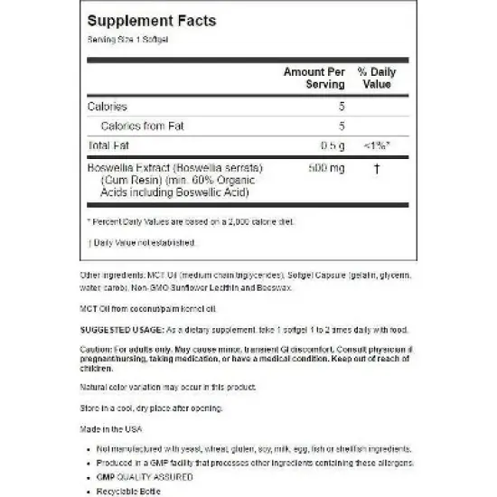 NOW Boswellia Extract 500 Milligrams 90 Sgels image {1}