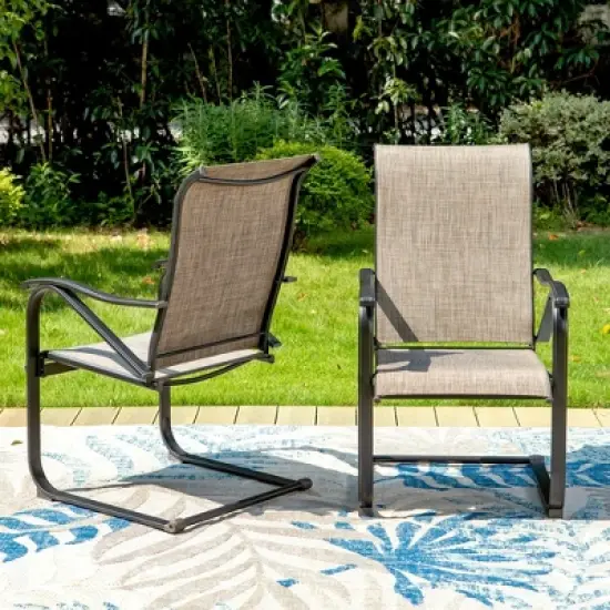 Captiva Designs 7pc Patio Dining Set with Steel Frame Rectangle Table & C-spring Sling Chairs image {2}