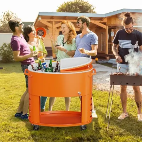 VINGLI Patio Cooler, 70 qt. Rolling Ice Chest on Wheels, Party Bar Drink Cooler Cart with Bottle Opener and Ice Scoop image {1}