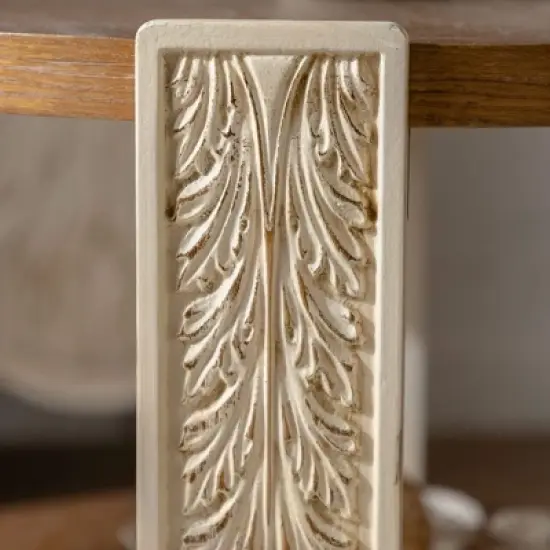 ORRD Carved Wood Coffee Table - Retro End Table with Double Storage, Small Side Table for Living Room, Palace Style Bedside Table image {2}