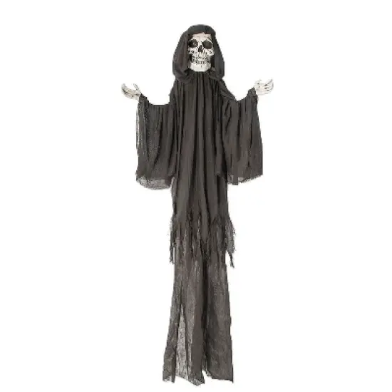 8 Ft. 2" Hanging Skeleton Reaper with Black Cloak Halloween Decoration image {1}