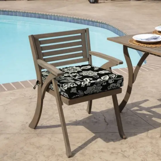 Arden Selections 19" x 19"  Ashland Jacobean Outdoor Seat Cushion Black image {1}