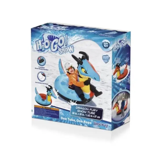 H2OGO! 56 x 38 Inch Dragon Fury Kids Polar Shield Winter Snow Sled Tube for Ages 6 and Up with Pull Rope and Large Handles, Multicolor image {1}