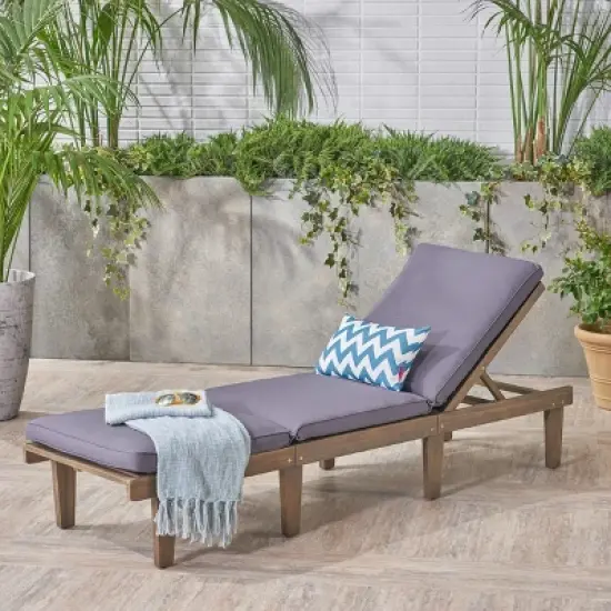 Patio Lounge Chair, Outdoor Wood Daybed Reclining Chair, Poolside Chaise Lounger with Full-Length Cushion -ModernLuxe image {10}