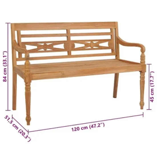 vidaXL Batavia Bench with Red Cushion 47.2" Solid Teak Wood - Red 47.2" image {8}