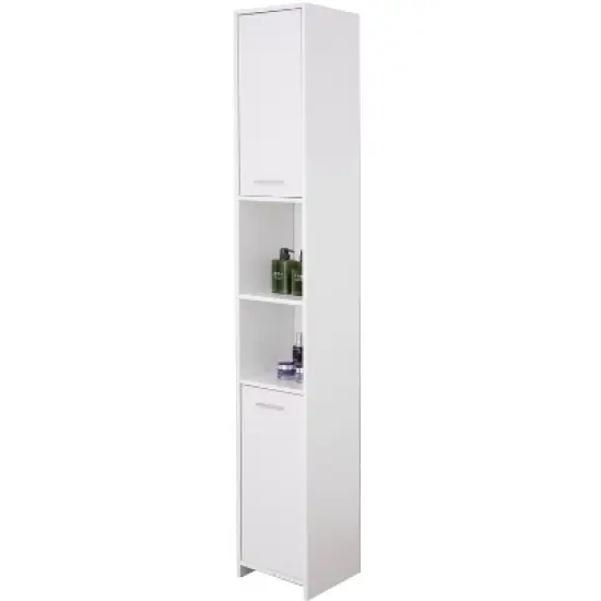 Modern White Standing Bathroom Tall Linen Tower Storage Cabinet image {5}