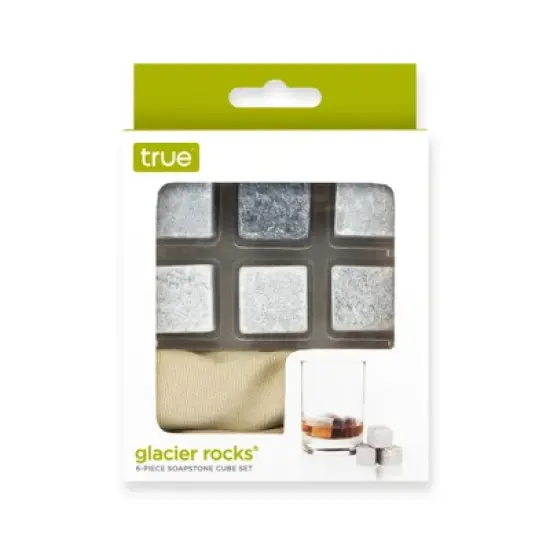 True Glacier Rocks - Whiskey Stones Soapstone Cubes - Cold Rocks for Drinks - Made from Natural Soapstone Ice Cubes 1inch Square Set of 6 image {5}