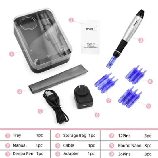 Dr. Pen Electric Derma Pen Stamp Auto MicroNeed1e Roller with 9 Pcs Cartridges - A1 image {7}