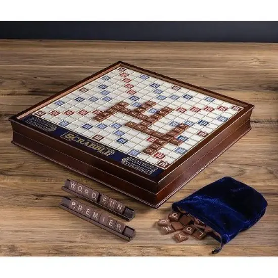 WS Game Company Scrabble Deluxe Edition Board Game with Rotating Wooden Game Board image {5}