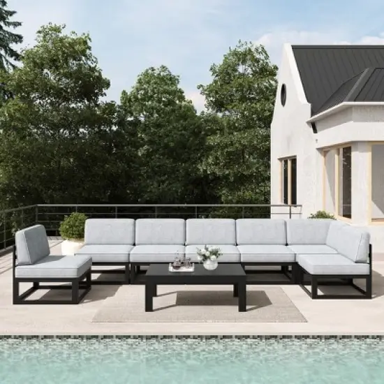 LayinSun 8-Piece Large Outdoor Modular L-Shaped Sectional Set with Coffee Table image {9}