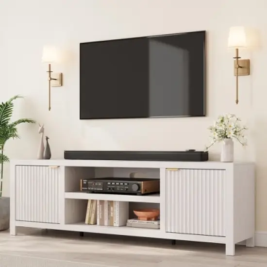 Garvee 70" TV Stand Entertainment Center with Storage, Fluted Door and Gold Handle, Wooden Media Console Cabinet for Living Room, Bedroom image {9}