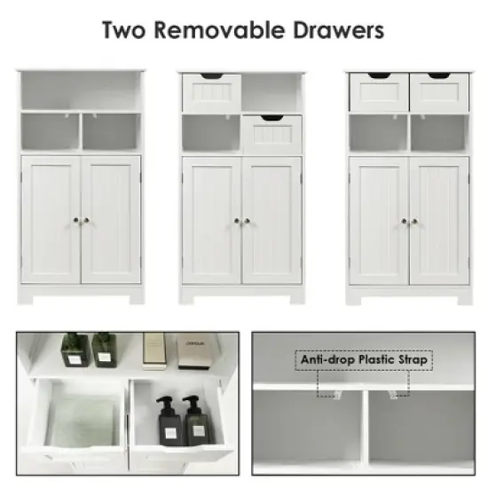 Costway Bathroom Floor Cabinet Wooden Storage Organizer Side Cabinet W/2 Drawer 2 Doors image {6}