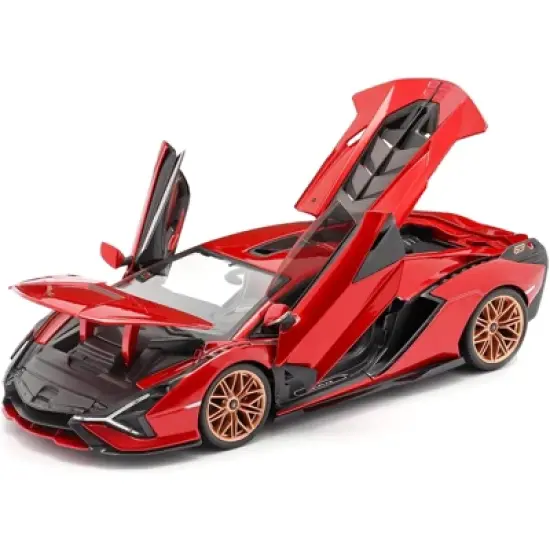 Lamborghini Sian FKP 37 Red with Copper Wheels 1/18 Diecast Model Car by Bburago image {1}