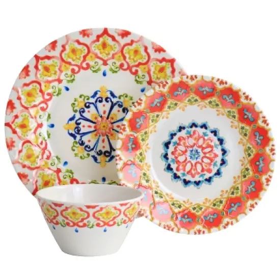 Gibson Laurie Gates California Designs Tamayo 12 Piece Melamine Dinnerware Set in Multi-Color image {7}